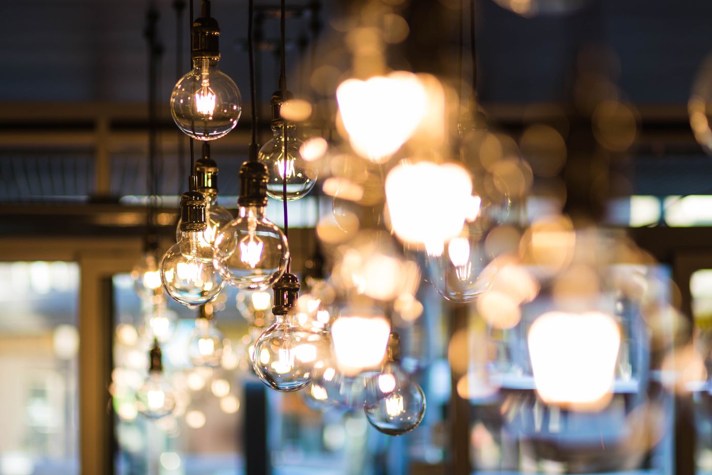 Warm glowing hanging Edison lights