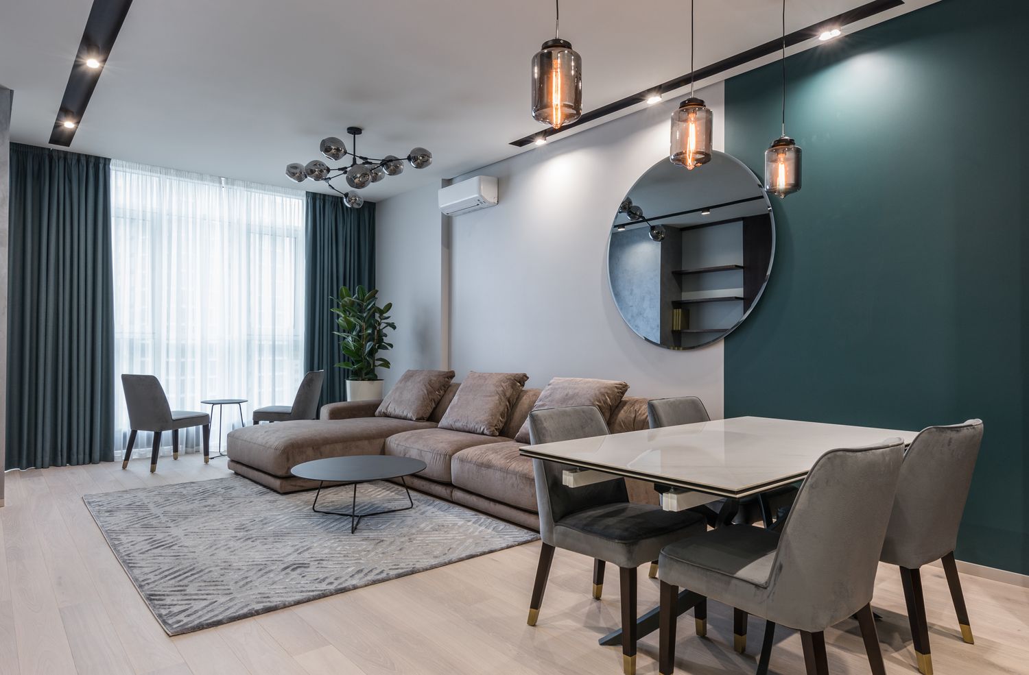 A finished dining room with clean corners and crisp lines