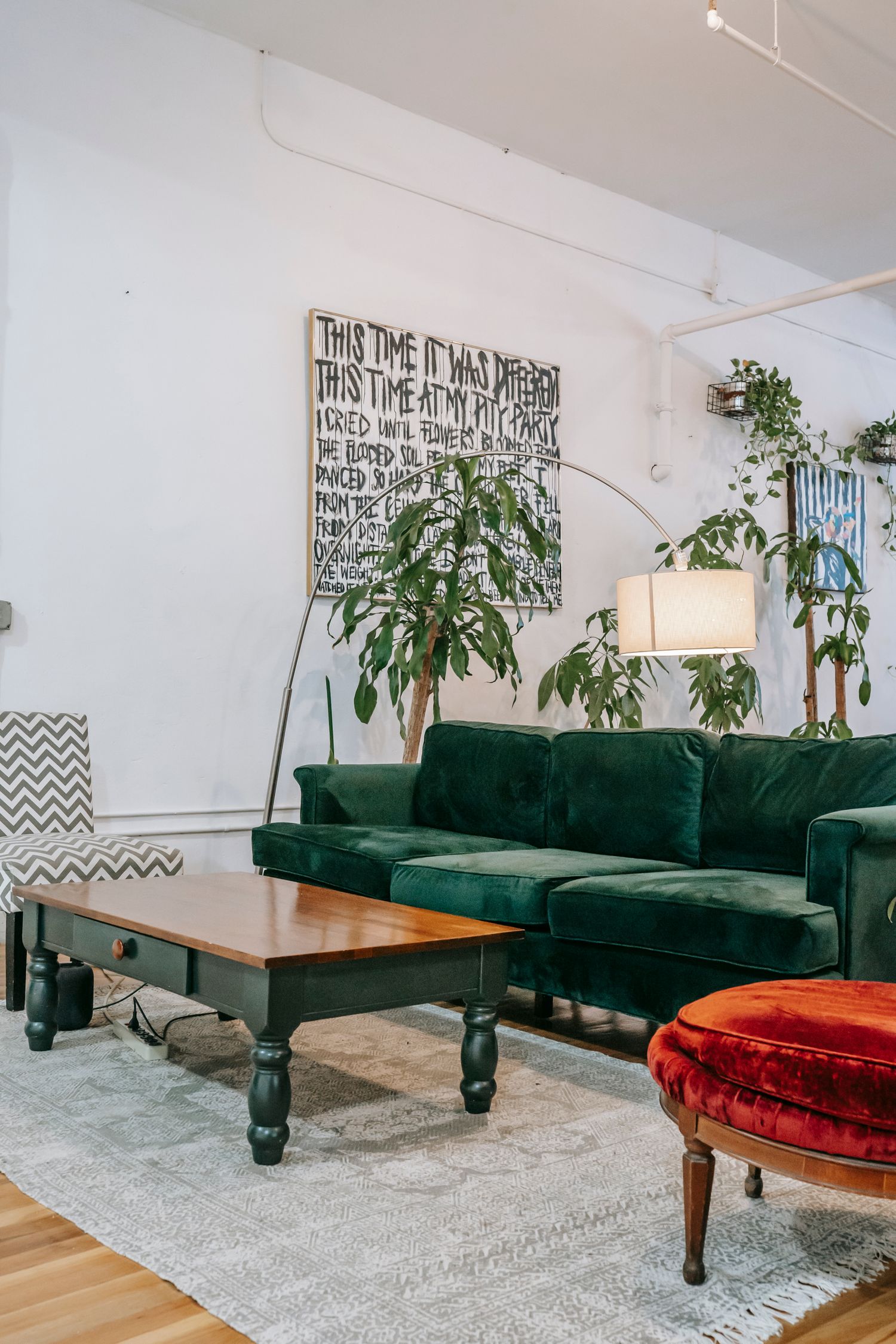 A bright living room with flat, seamless walls