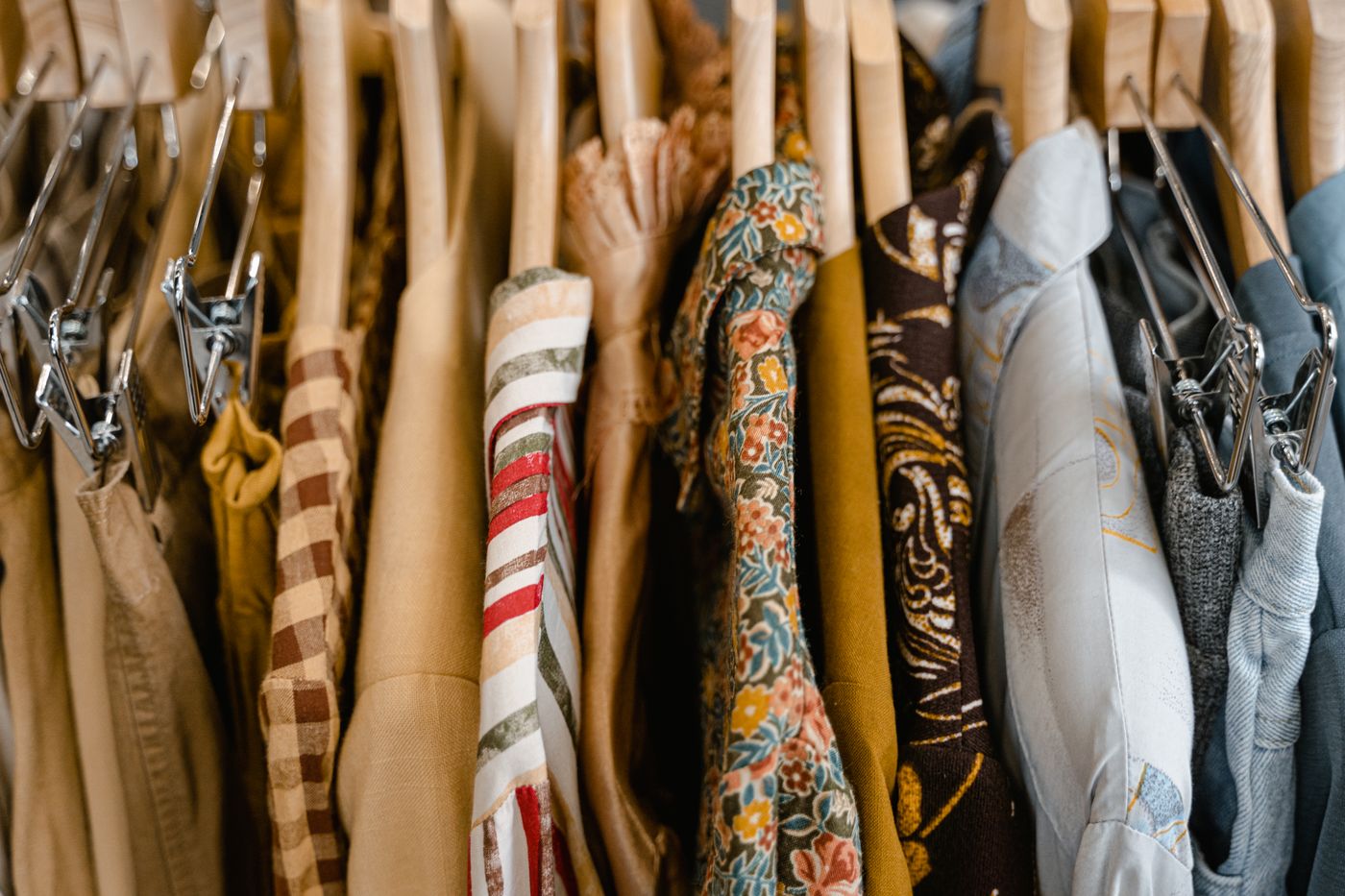 Rack of printed designer fabrics