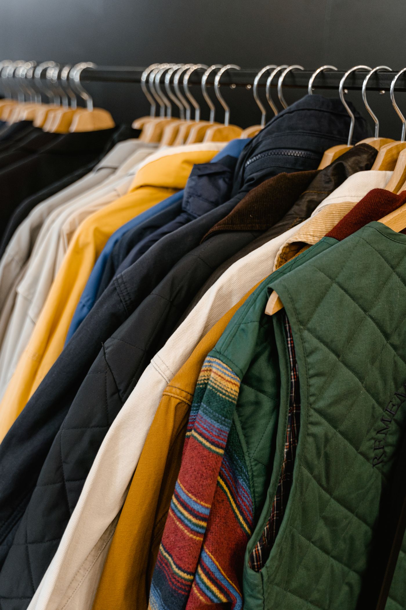 Rack of quilted and coloured fabrics