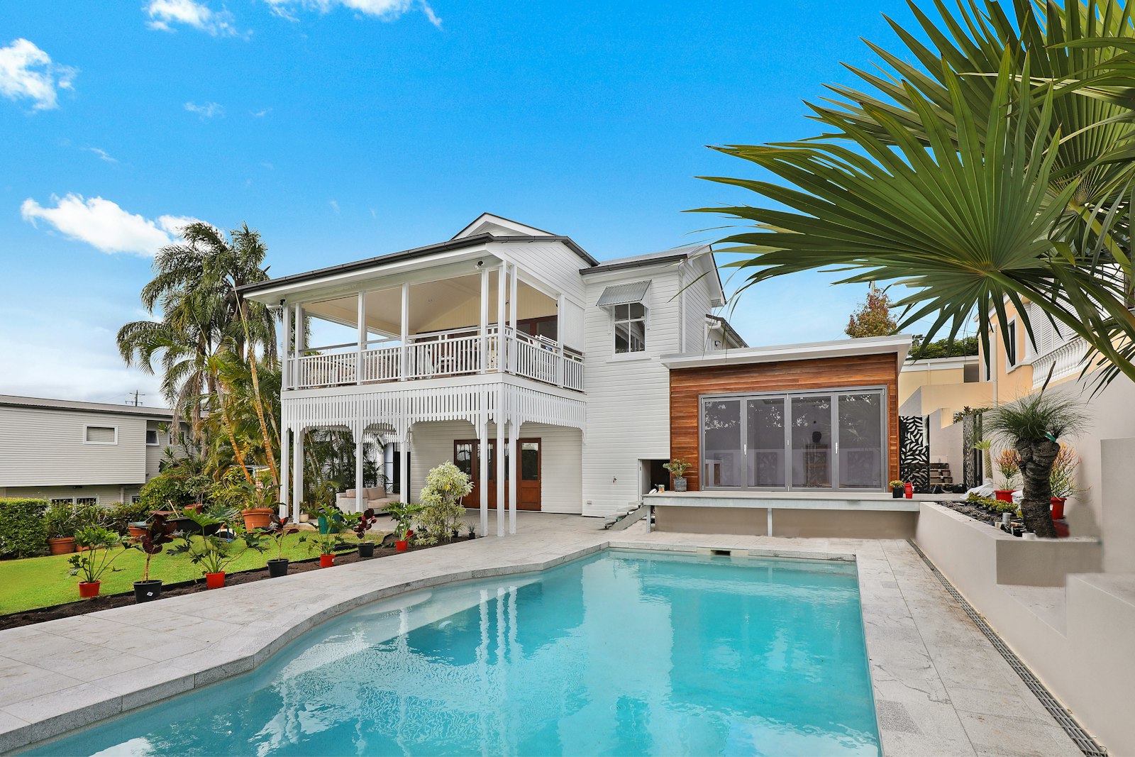 A finished property with a green, irrigated lawn