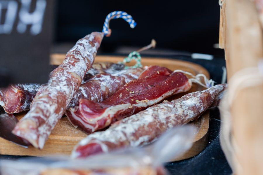 Cured salami on a board