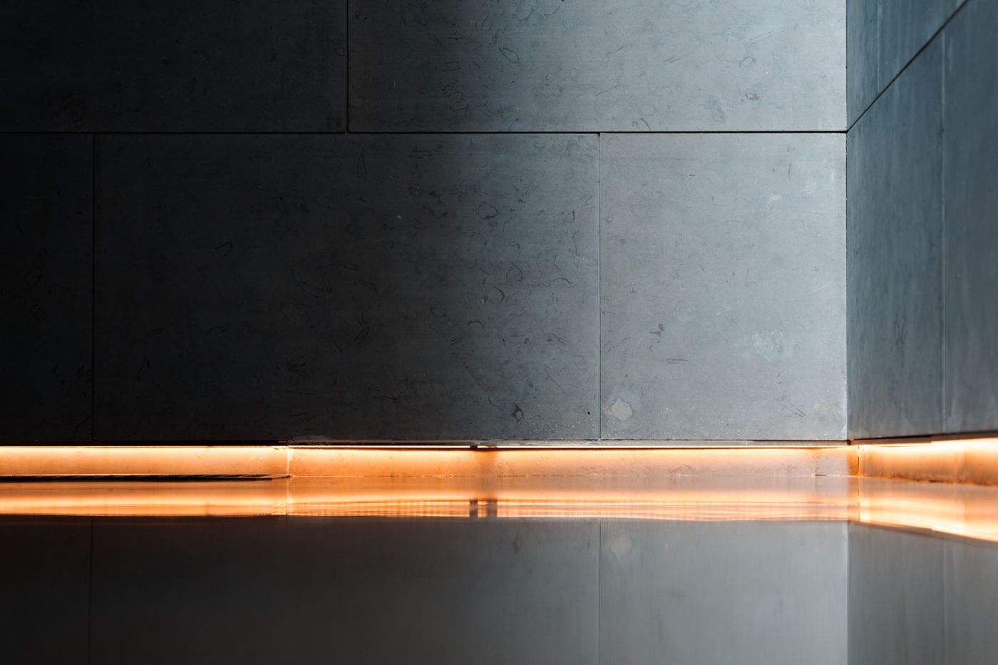 Close-up of a glossy reflective epoxy floor surface