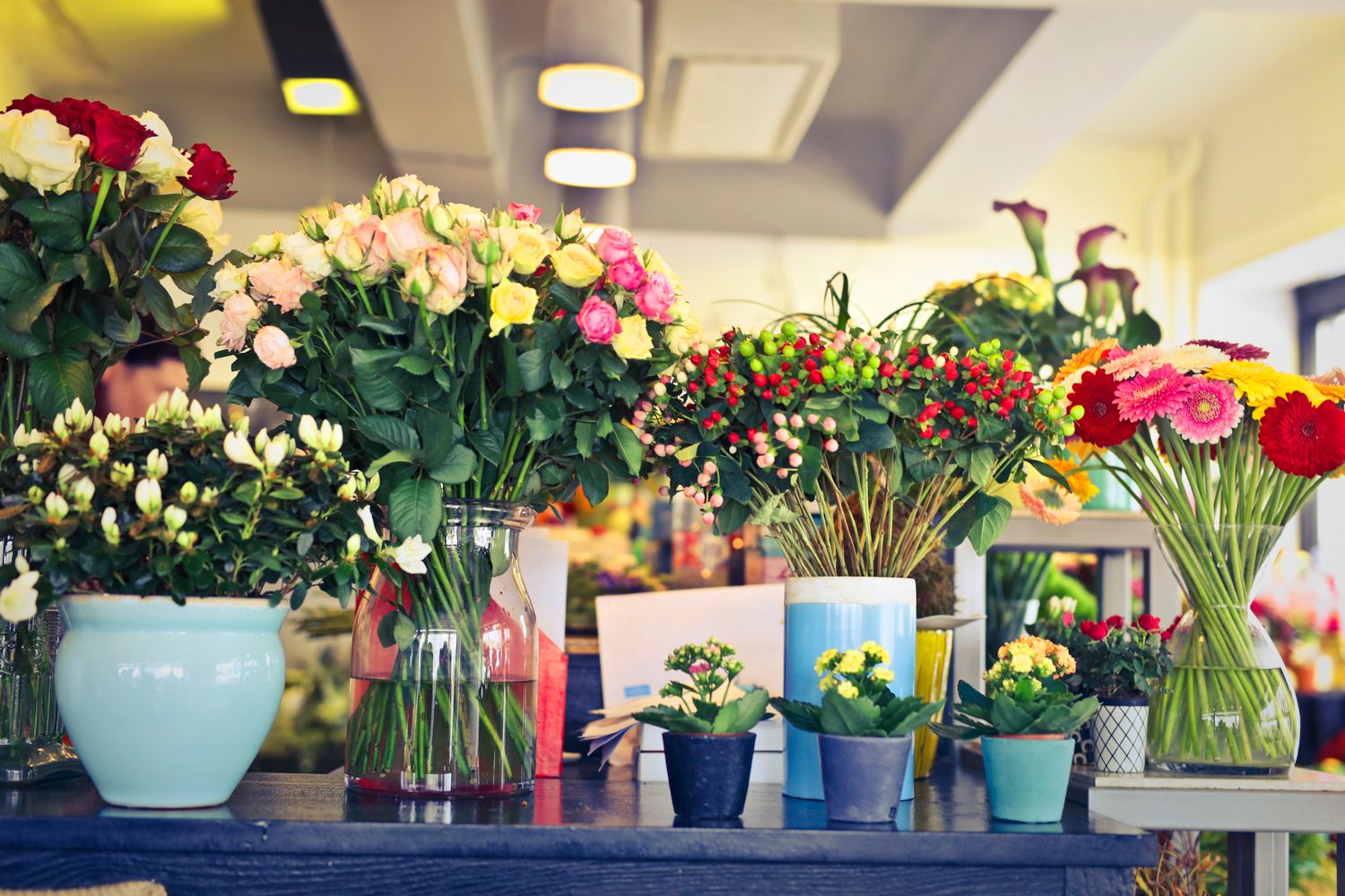 Inside GG Flowers on Main — blooms across the counter