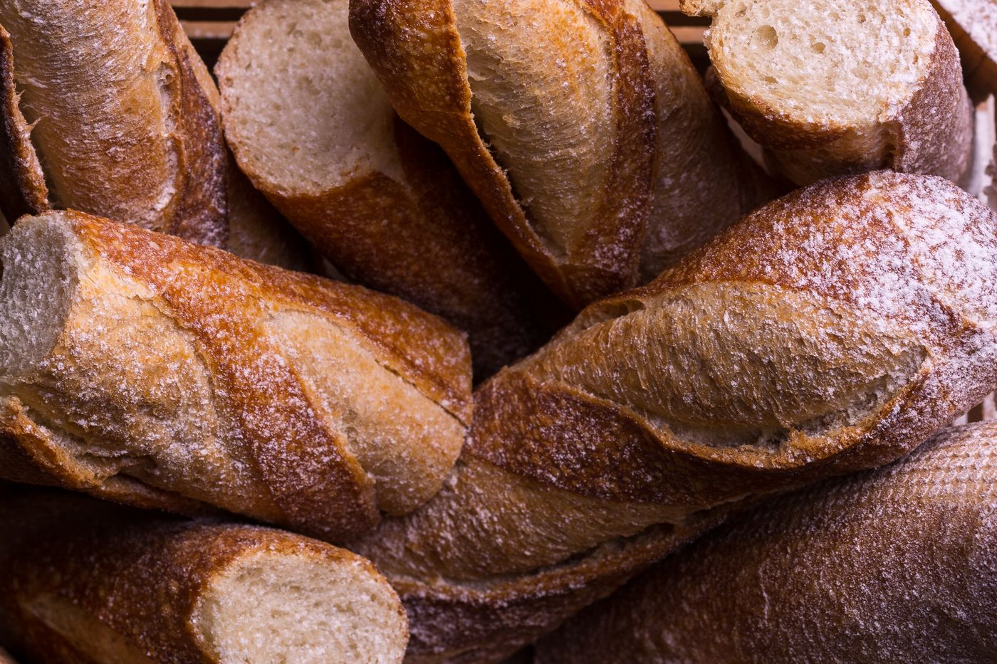 Rustic seeded loaves dusted with flour