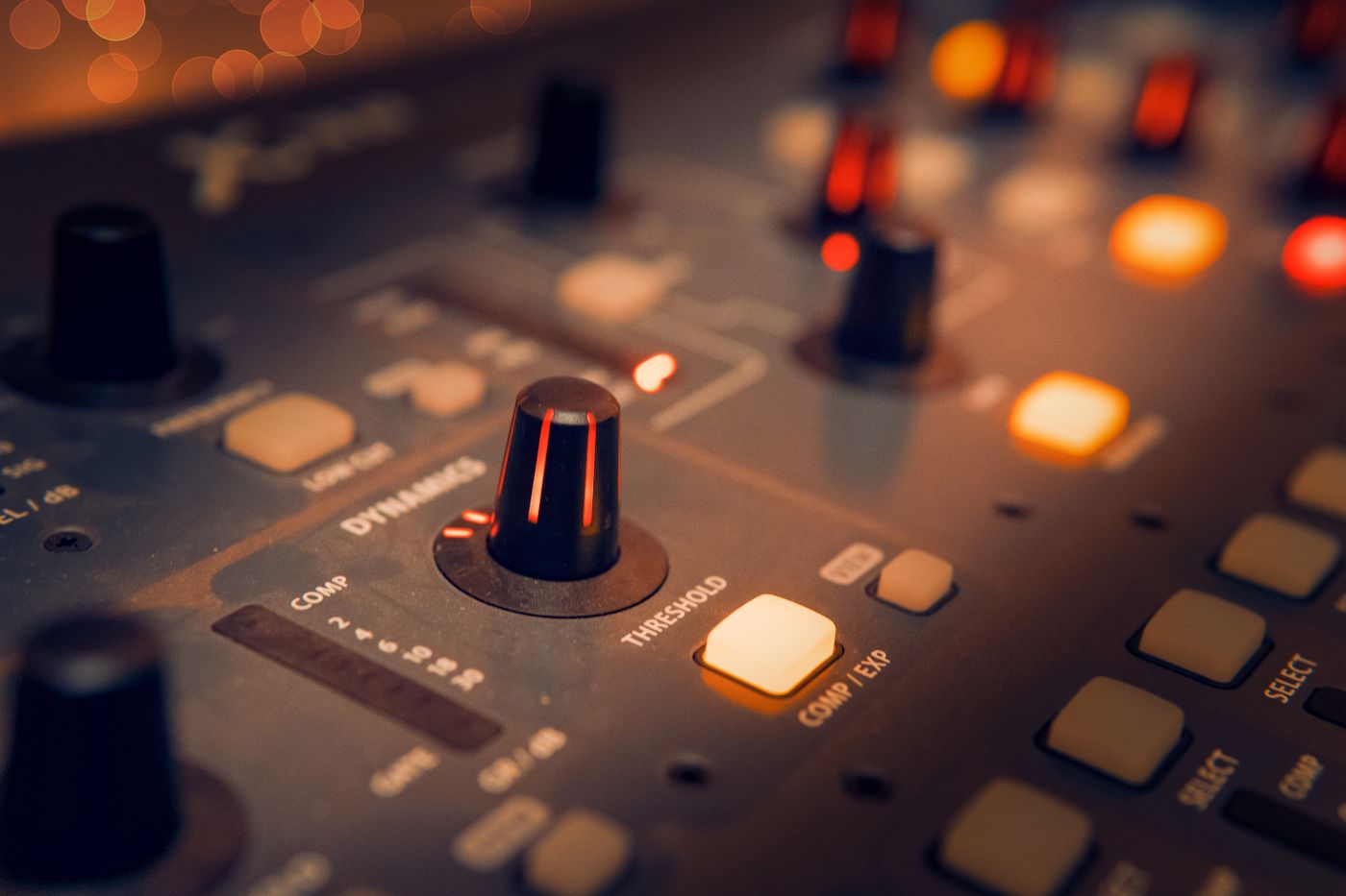 Audio equipment knobs, close up