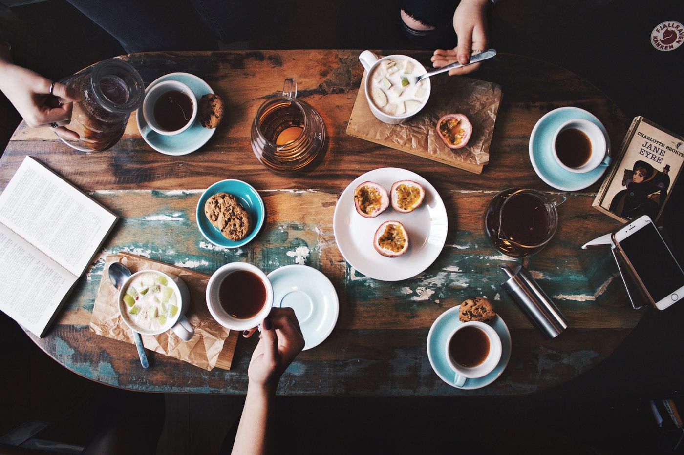 Cozy cafe table from above