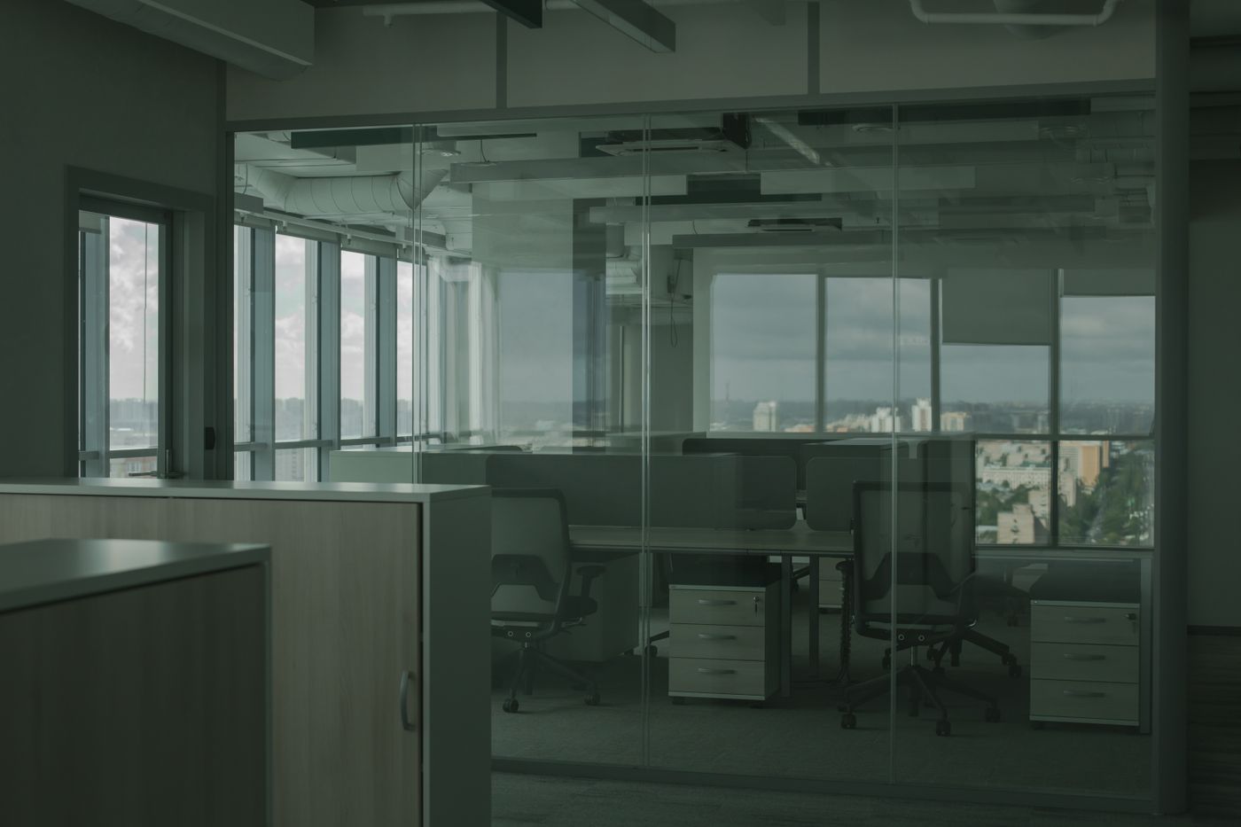 A calm meeting room, set and ready