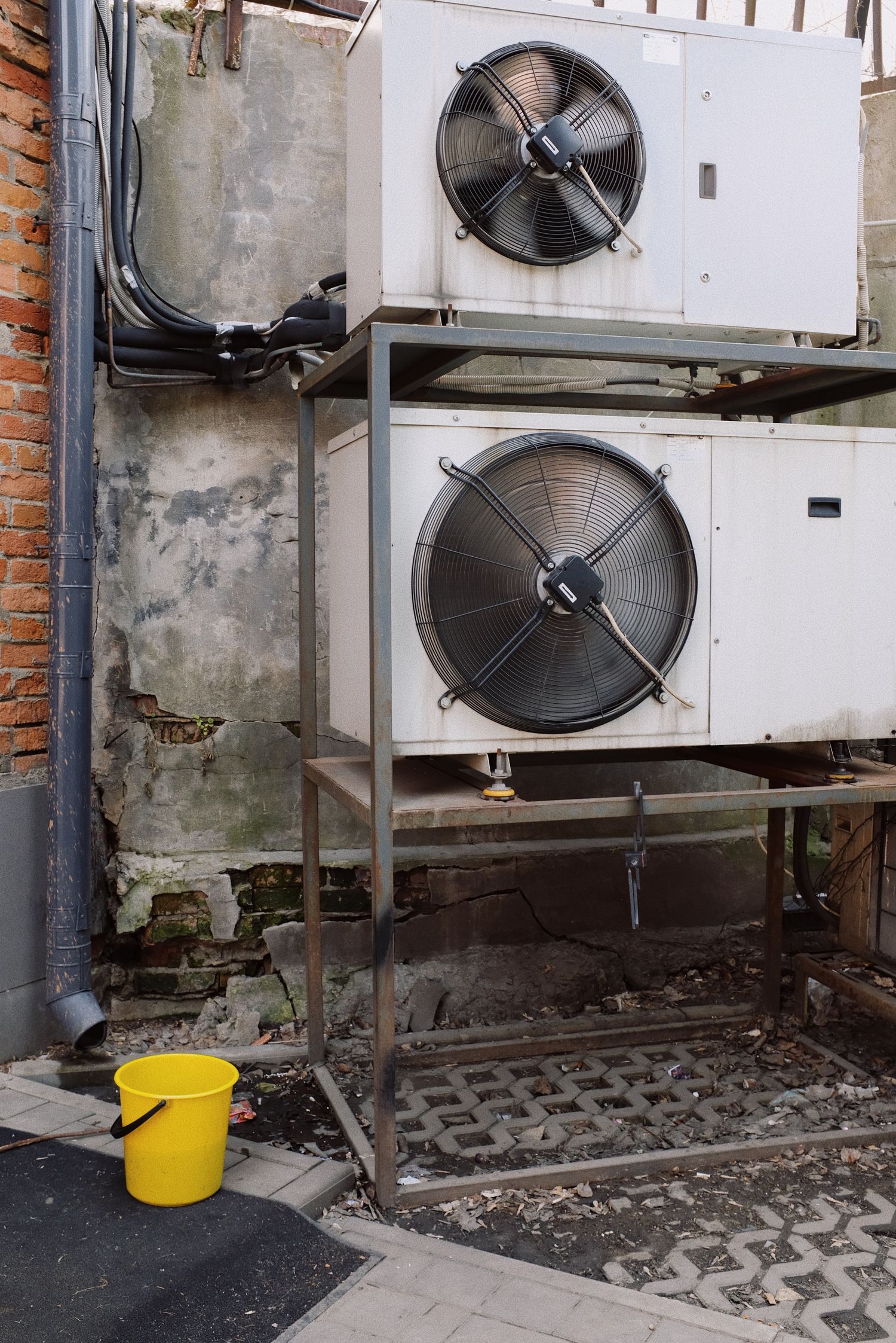 Air-conditioning compressor units mounted on a steel frame