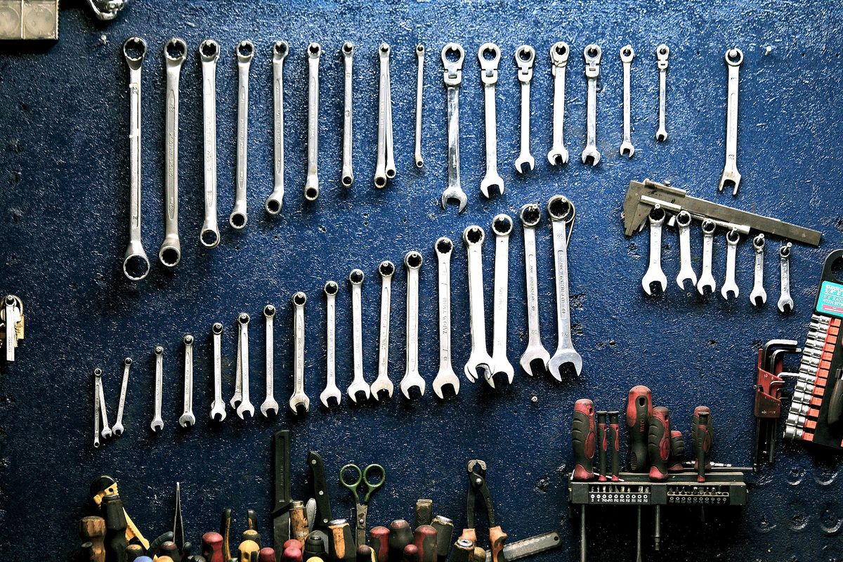 A wall of wrenches and hand tools