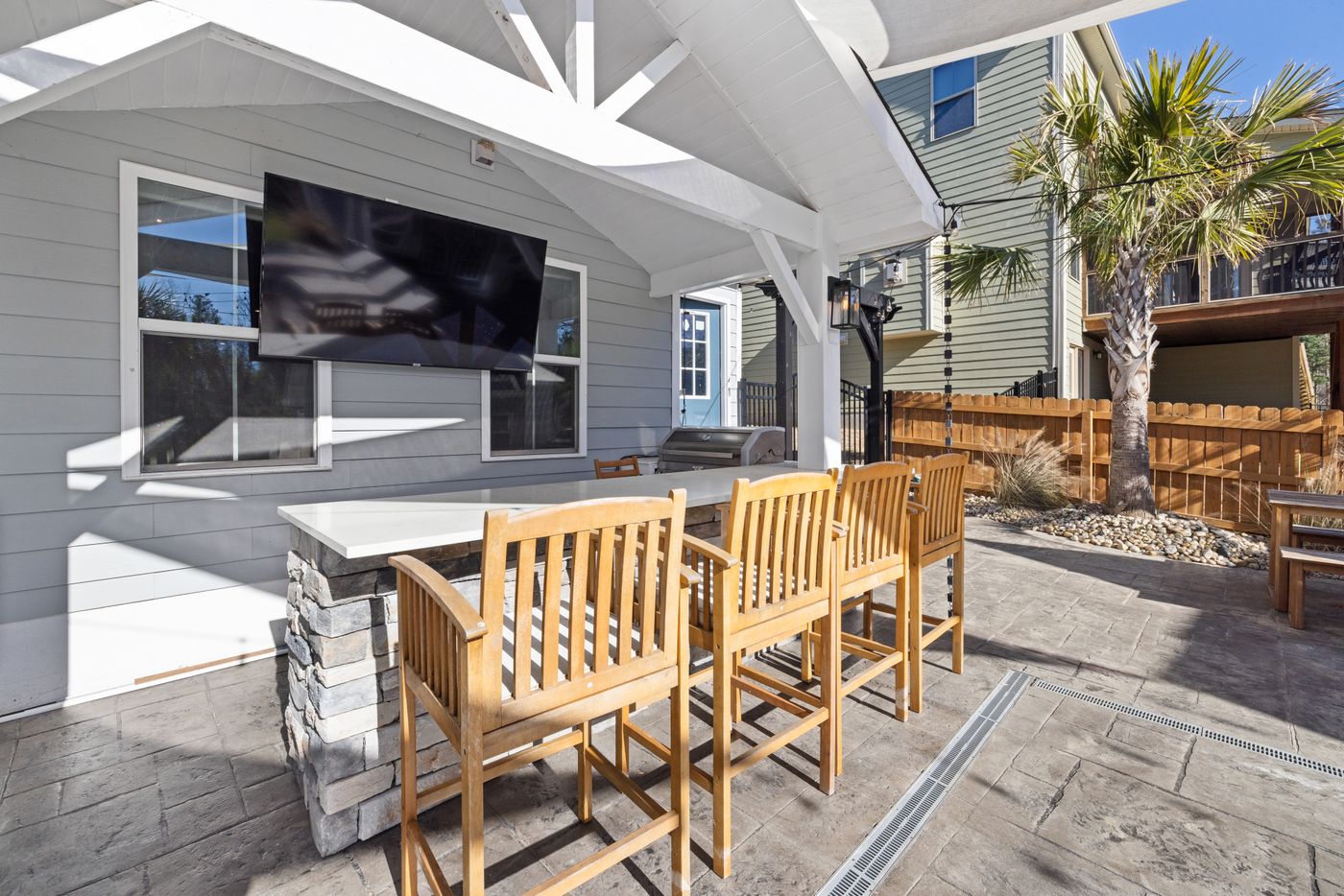 Covered patio with a gabled patio cover