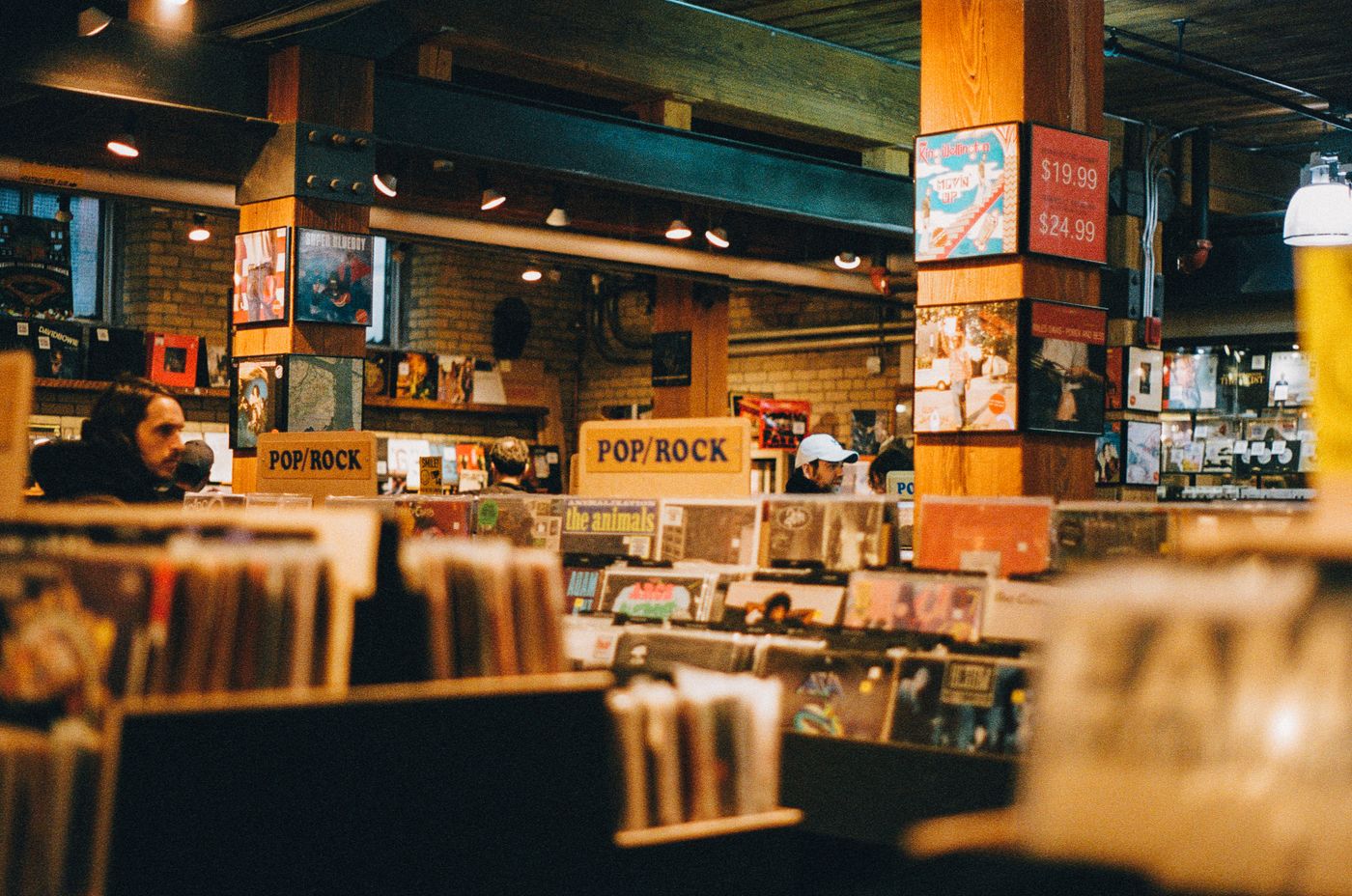 Warm record store interior