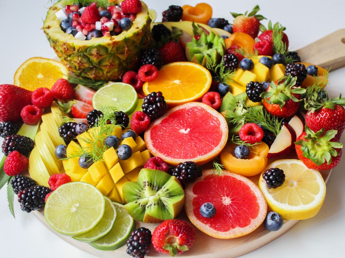 Colourful spread of sliced fruit