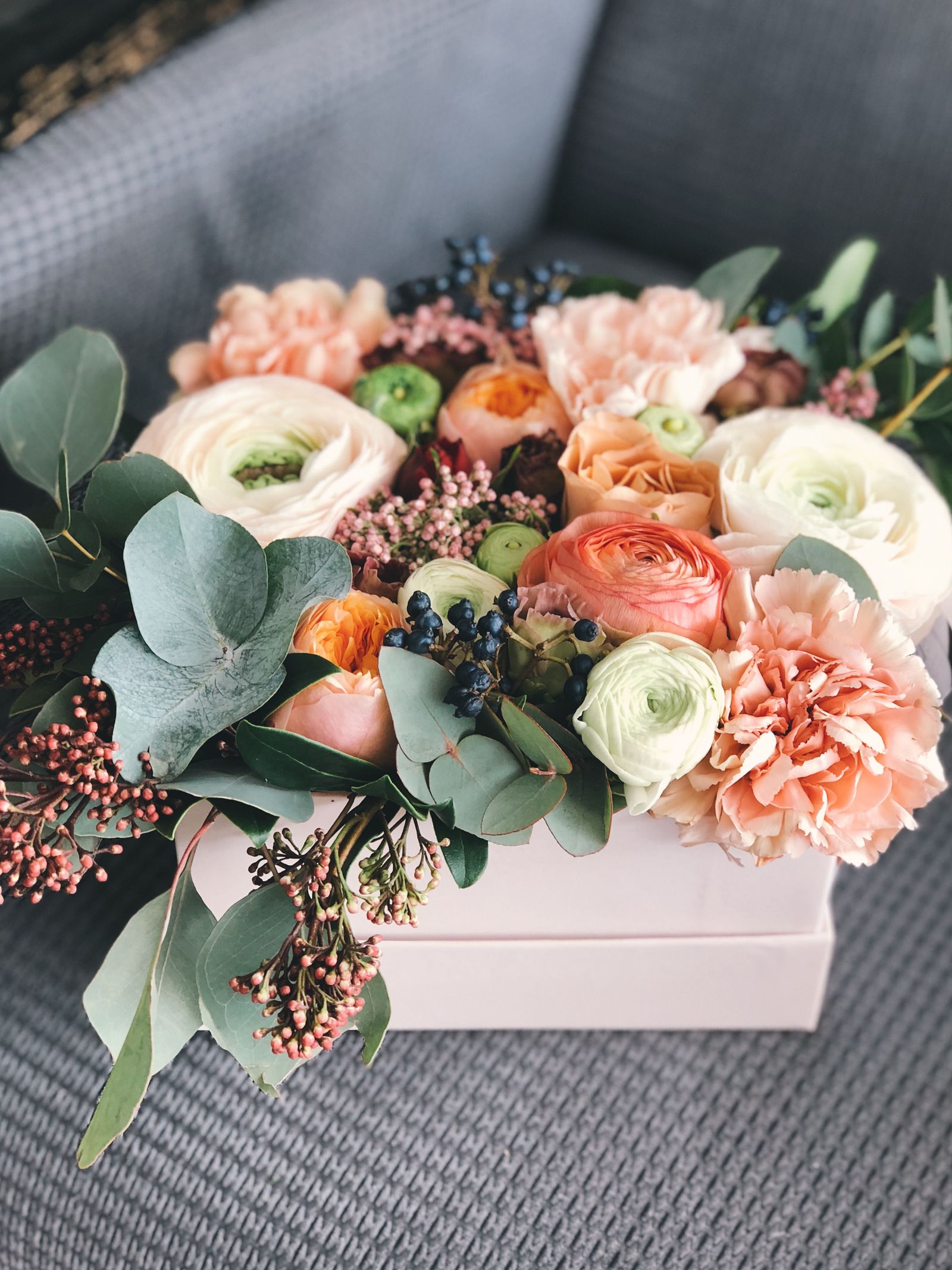 A built box arrangement in a soft palette