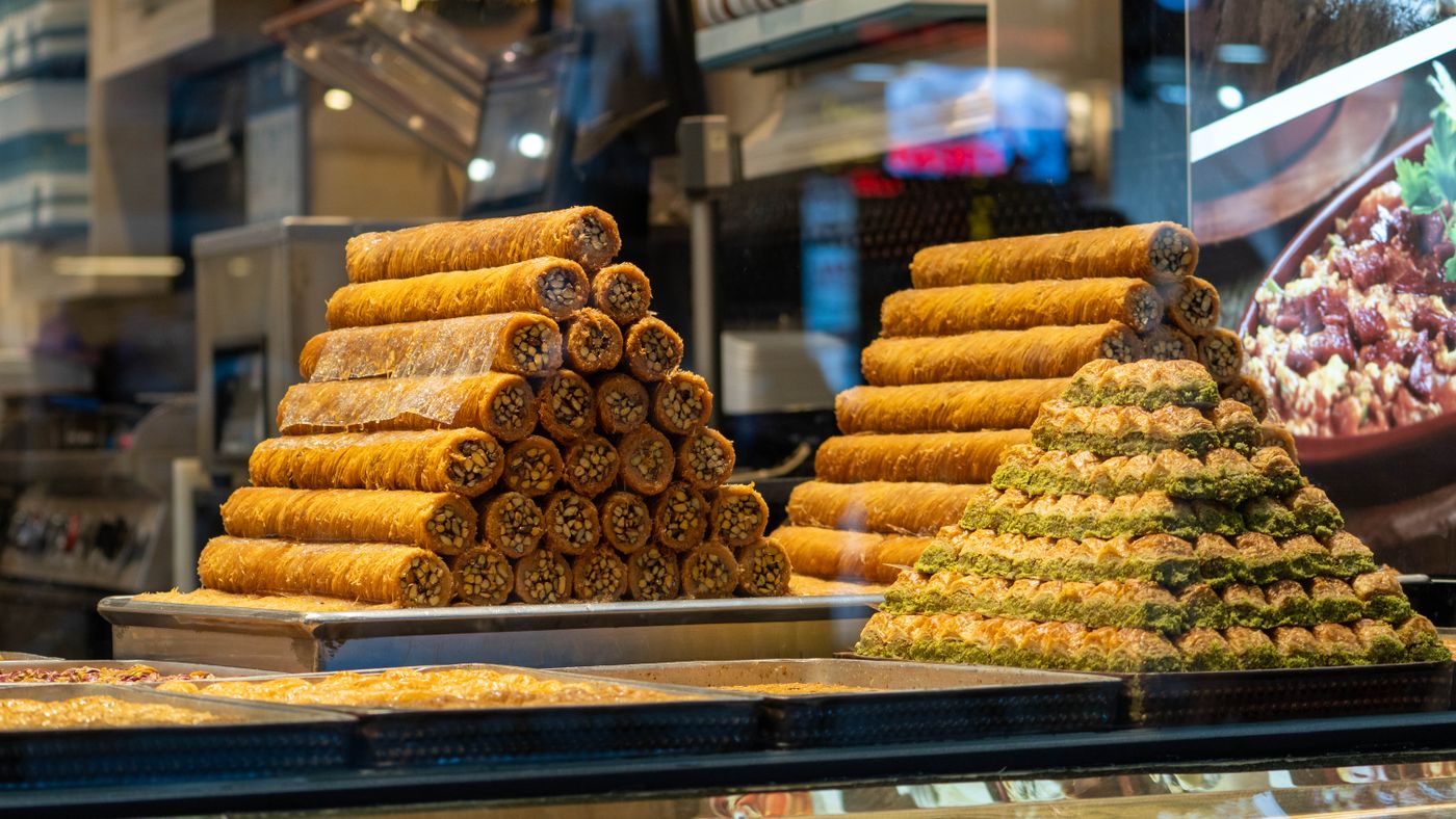 Bakery shelves of bread and pastries