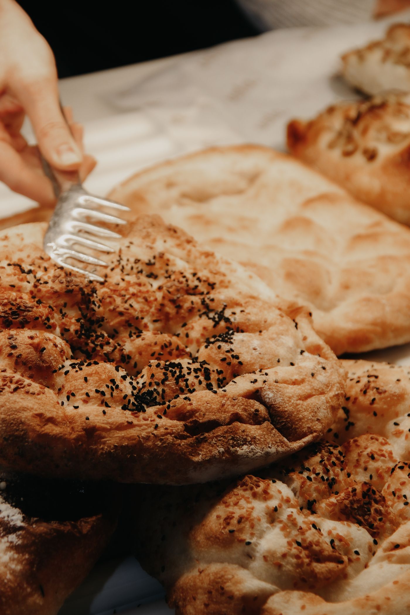 Flatbread baking in a bakery oven