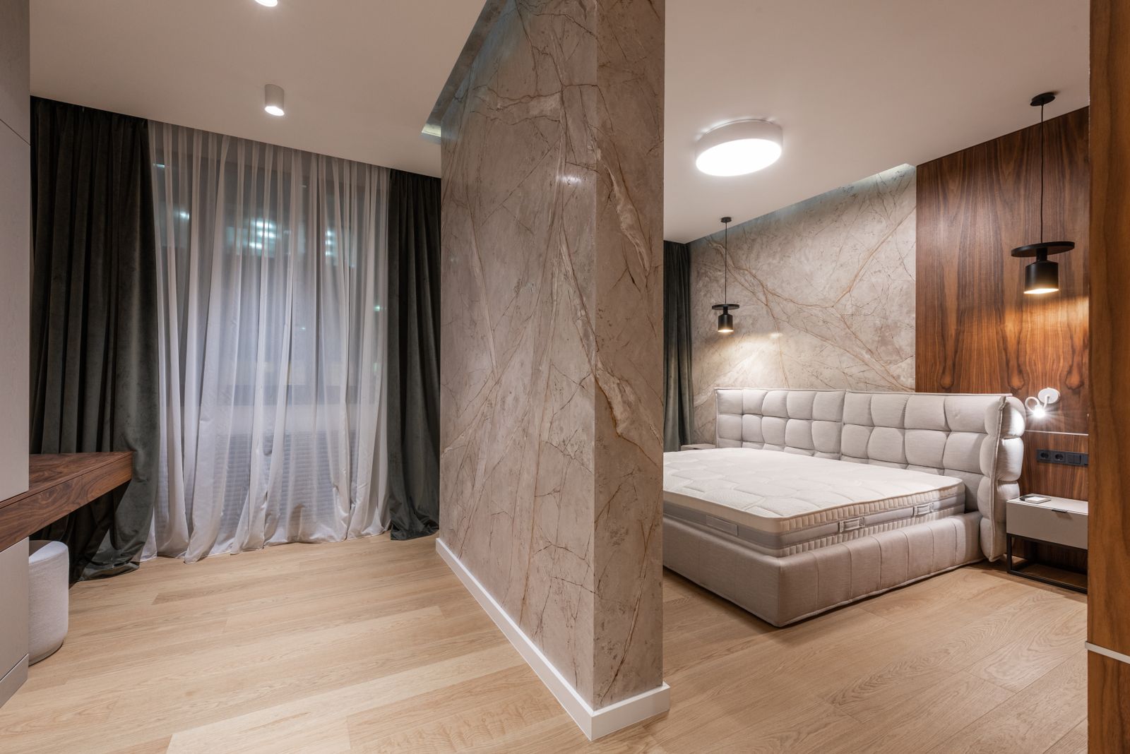 Tiled bathroom with feature wall