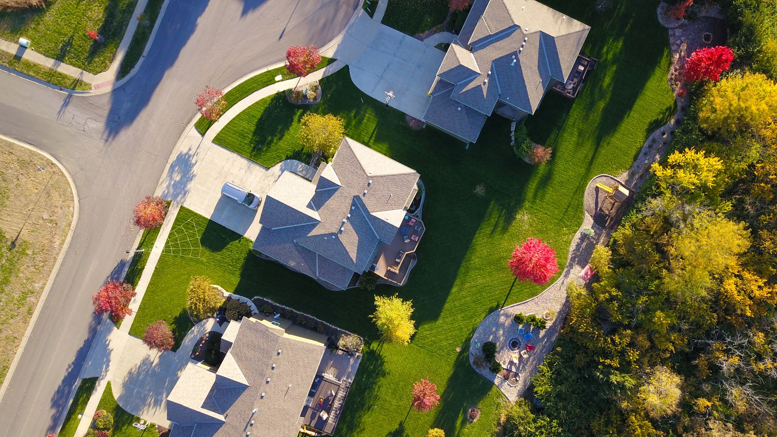 Aerial view of shingle rooftops