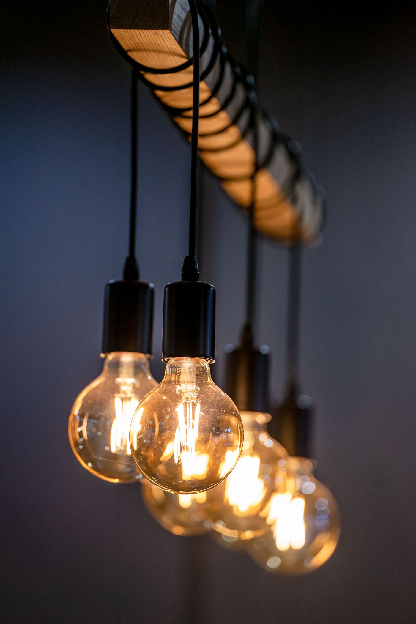 A row of warm filament bulbs
