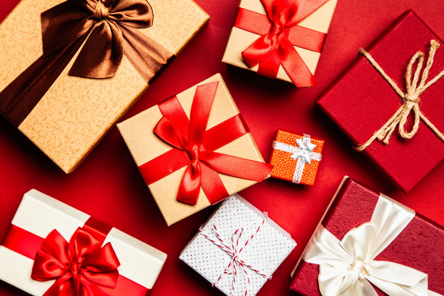 Wrapped gifts with ribbon