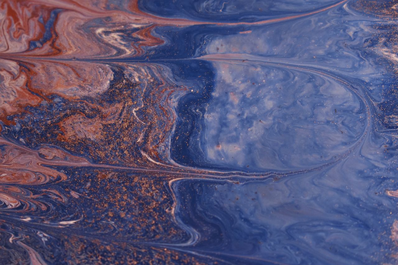 Close-up of a poured metallic epoxy floor finish